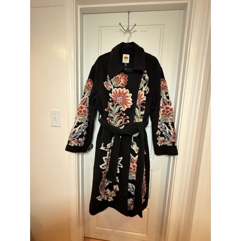 Farm Rio Marvelous Garden Fleece Coat Black Size Large - Picture 3 of 6